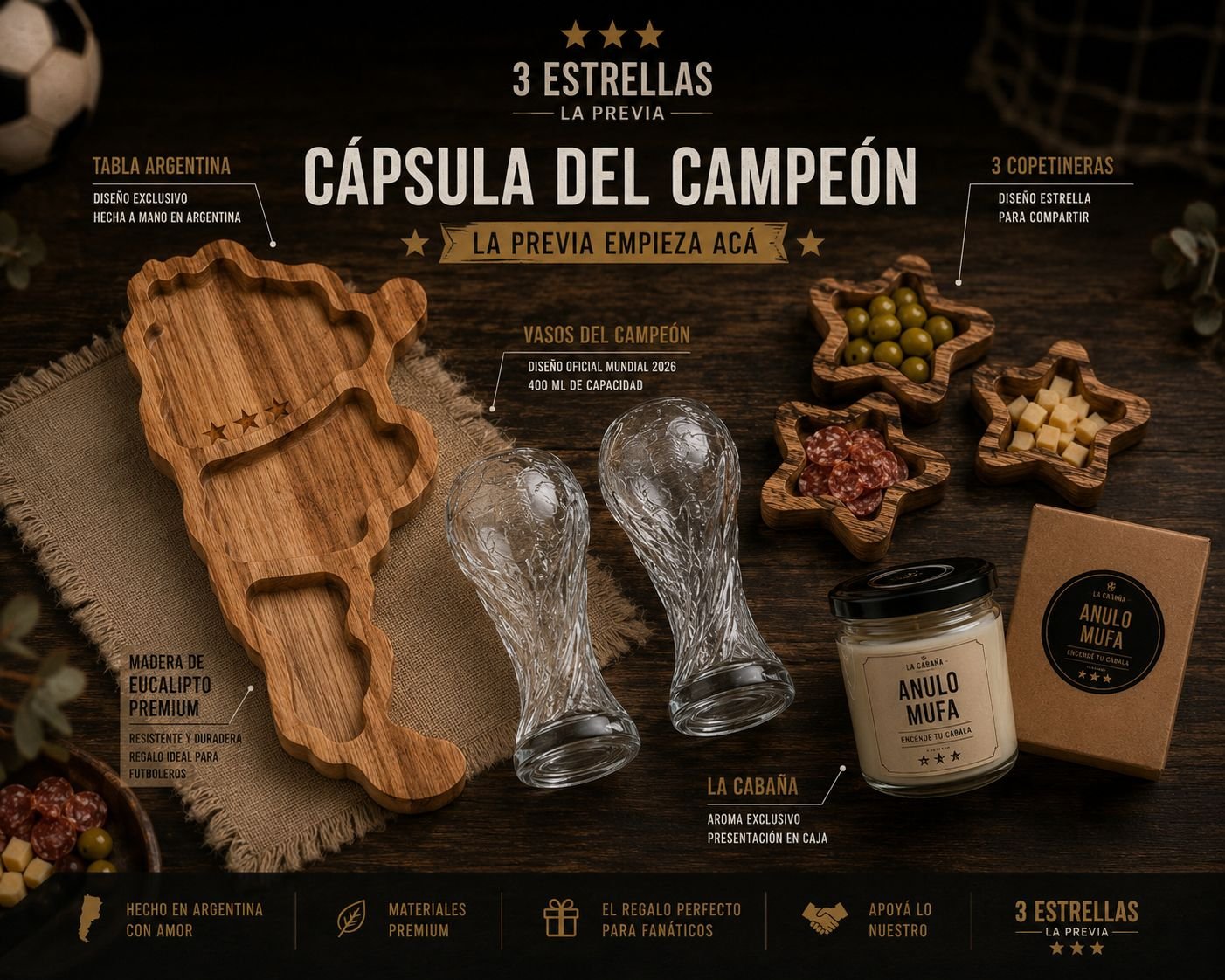 Combo Argentina - Tabla + 3 Estrellas Copetineras